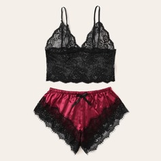 Комплект Женского Белья Кружевной Топ И Атласные Трусики Shein