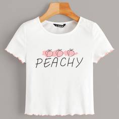 Короткая Футболка С Оригинальной Отделкой Shein