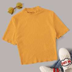 Топ С Фигурным Краем Из Ребристого Трикотажа Shein