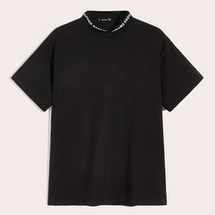 Мужская футболка с воротником-стойка и текстовым принтом Shein