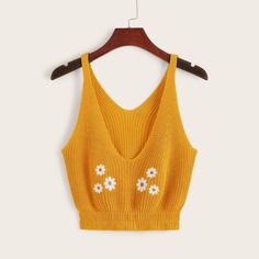 Вязаный Топ С Вышивкой Shein