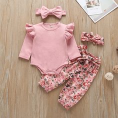 Комбинезон и цветочные брюки с повязкой для девочек Shein