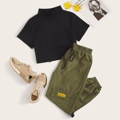 Топ с вырезом-стойкой и брюки с карманом Shein