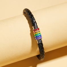 Мужской плетеный браслет с радужным полосатым узором 1шт Shein