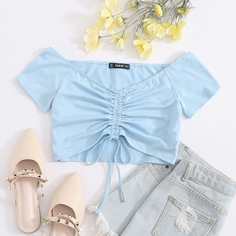 Топ на кулиске с открытыми плечами Shein