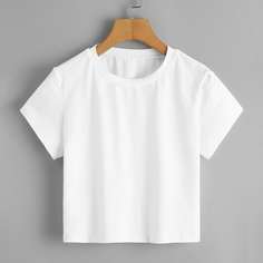 Однотонная футболка с круглым вырезом Shein