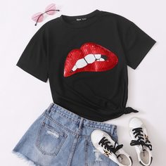 Футболка с узором рта Shein