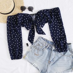 Топ в горошек с открытыми плечами Shein