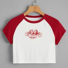 Белый Шнуровка Объект Повседневный Футболки Shein