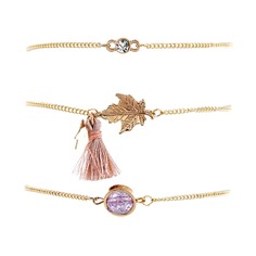 Браслет с бахромой, листом и стразами 3шт Shein