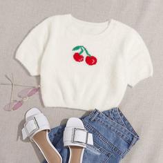 Короткий трикотажный топ с вишневым узором Shein
