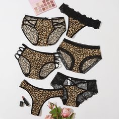 Контрастные кружева Леопард Бесшовные трусы Shein