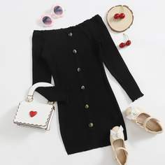 Трикотажное платье с открытыми плечами для девочек Shein