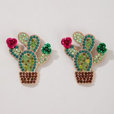 Серьги-гвоздики в форме кактуса со стразами Shein