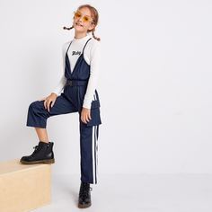крест на крест Полосатый Спортивный Комбинезоны для девочек Shein
