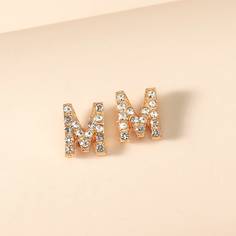 Серьги-гвоздики в форме буквы со стразами Shein