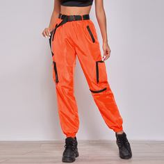 Неоновые оранжевые джоггеры с поясом Shein