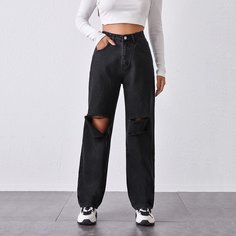 Рваные джинсы с высокой талией Shein
