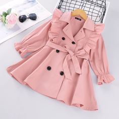 Двубортное пальто тренч с поясом для девочек Shein