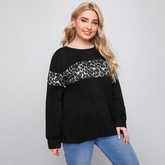 Свитшот размера плюс с леопардовым принтом Shein