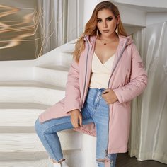 Astrid Стеганое пальто на молнии с капюшоном размера плюс Shein