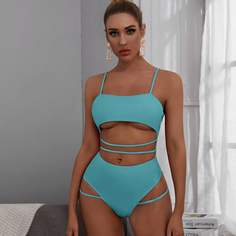 Однотонный слитный купальник с разрезом Shein