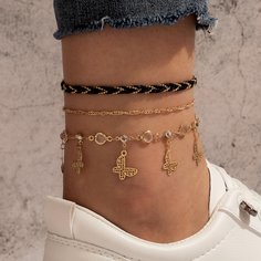 3шт ножной браслет-цепочка с бабочкой Shein
