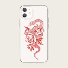 Чехол для iPhone с принтом цветка и змеи Shein