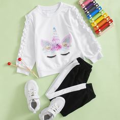 Свитшот с мультипликационным принтом и спортивные брюки для девочек Shein