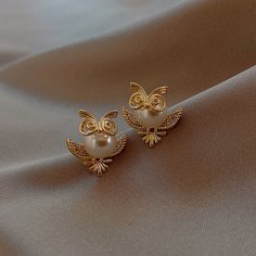 Серьги-гвоздики в форме совы с искусственными жемчугами Shein