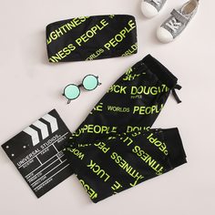 Брюки и короткий топ без бретелек с текстовым принтом для девочек Shein