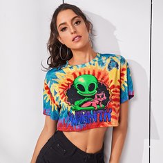 Разноцветный короткий топ с оригинальным принтом Shein