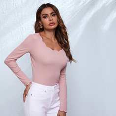 Трикотажная футболка с фестончатым краем Shein