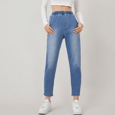Джинсы с карманом и эластичной талией Shein