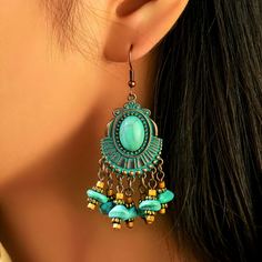 Серьги-подвески с бирюзой Shein