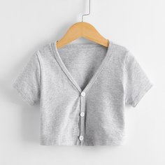 Пуговица Одноцветный Повседневный Футболки для маленьких девочек Shein