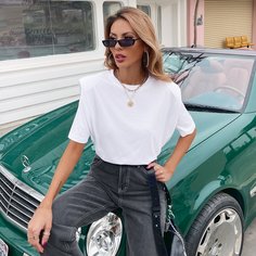 Одноцветный Повседневный Футболки Shein