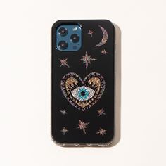 Чехол для iPhone с узором сердечка и стразами Shein