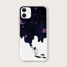 Прозрачный чехол для iPhone с узором планеты и астронавта Shein