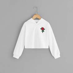 Длинная толстовка с цветочной вышивкой для девочек Shein