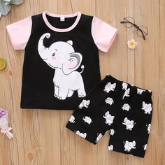 Футболка с принтом слона и шорты для девочек Shein