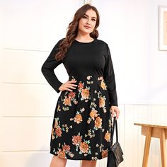 Цветочный Повседневный Платья размер плюс Shein