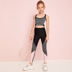 Леггинсы и топ с текстовой лентой для девочек Shein