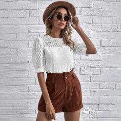 Пуговица Одноцветный Повседневный Футболки Shein