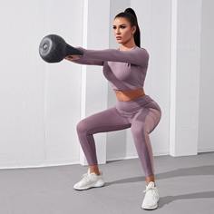 Спортиная футболка с отверстием для большего пальца и леггинсы с карманом Shein