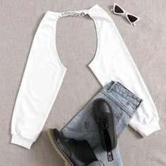 Цепочка Одноцветный Повседневный Женские топы Shein