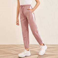 Контрастные брюки с узлом для девочек Shein