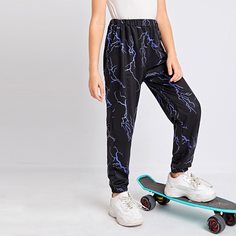 Спортивные брюки с принтом молнии для девочек Shein