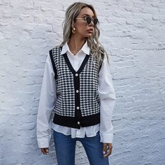 с жемчугом Ломаная клетка Институтский Кардиганы Shein