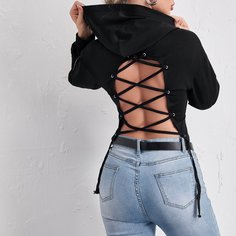 на шнурках Ровный цвет Сексуальный Свитшоты Shein